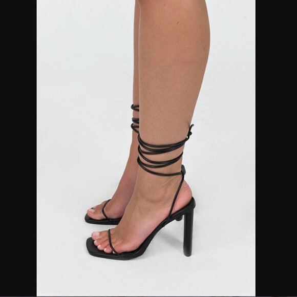 Princess Polly Billini Page Black Ankle Wrap Lace Up Square Toe Heels 10 - Picture 4 of 7